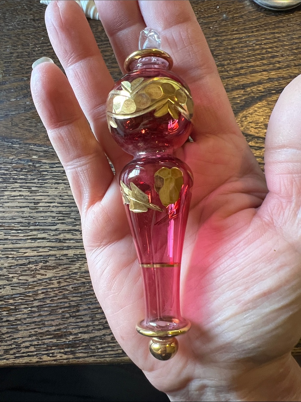 Vintage Egyptian Cranberry blown glass Christmas ornament